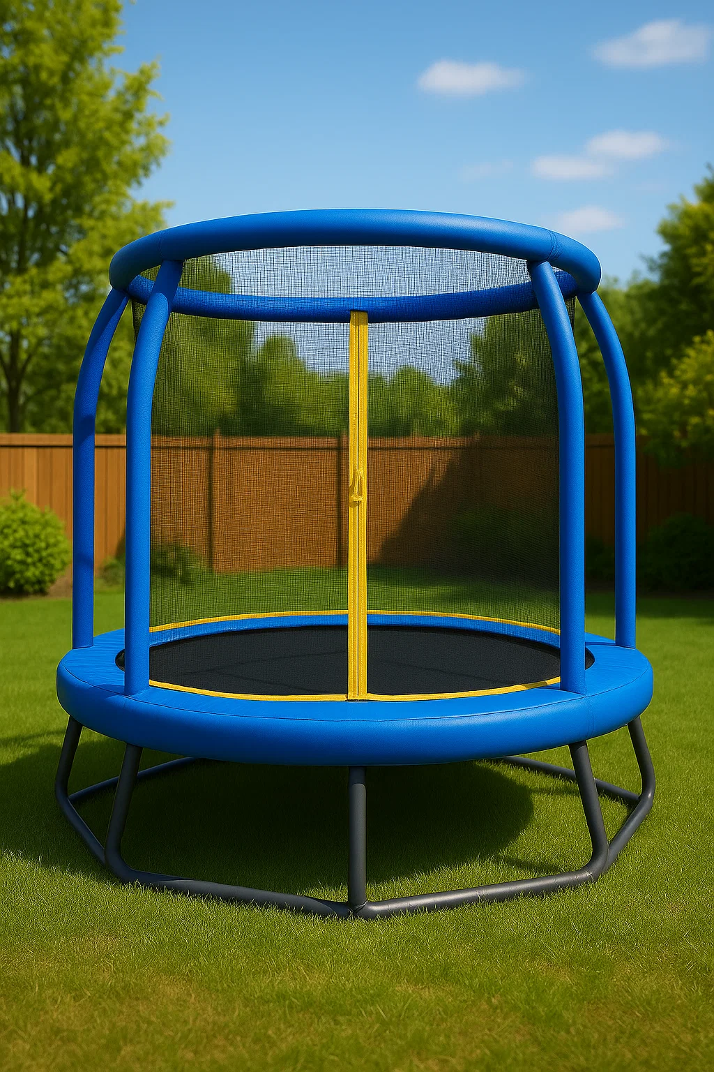 Trampoline rond pour enfants, bleu et jaune, en PVC et acier, extérieur, 200 × 200 × 190 cm, BvvWKRL119xl