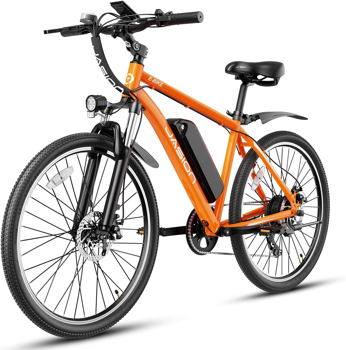 Vélo électrique Jasion EB5 pour adultes avec batterie amovible de 360 ​​Wh, 64 km, 32 km/h, VTT électrique de ville avec moteur de 350 W, 7 vitesses, pneus de 26 pouces et suspension avant.