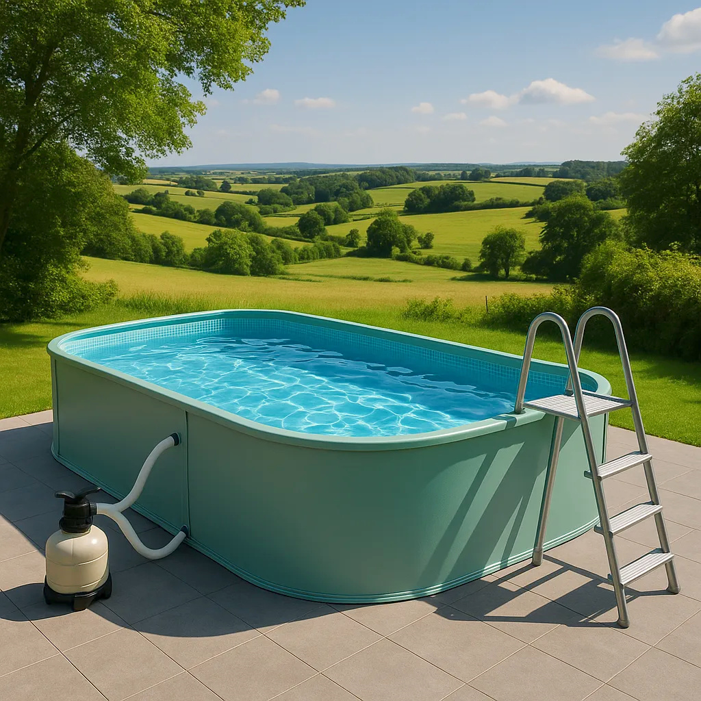 Piscine de jardin ovale en PVC et métal, vert menthe, dimensions : 488 x 305 x 107 cm (JGIcvvh624cI)