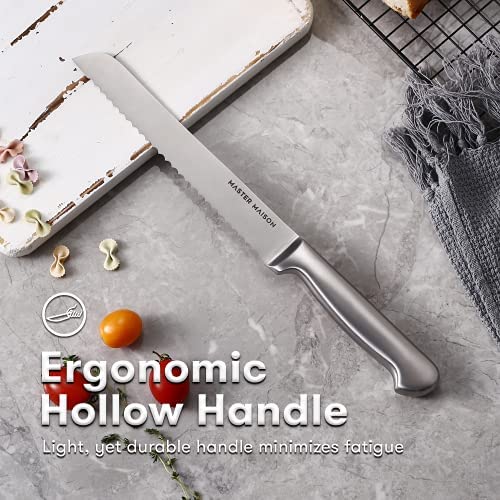 Hochwertiges 19-teiliges Küchenmesserset mit Holzblock | Master Maison Besteckset aus deutschem Edelstahl mit Messerschärfer und 8 Steakmessern