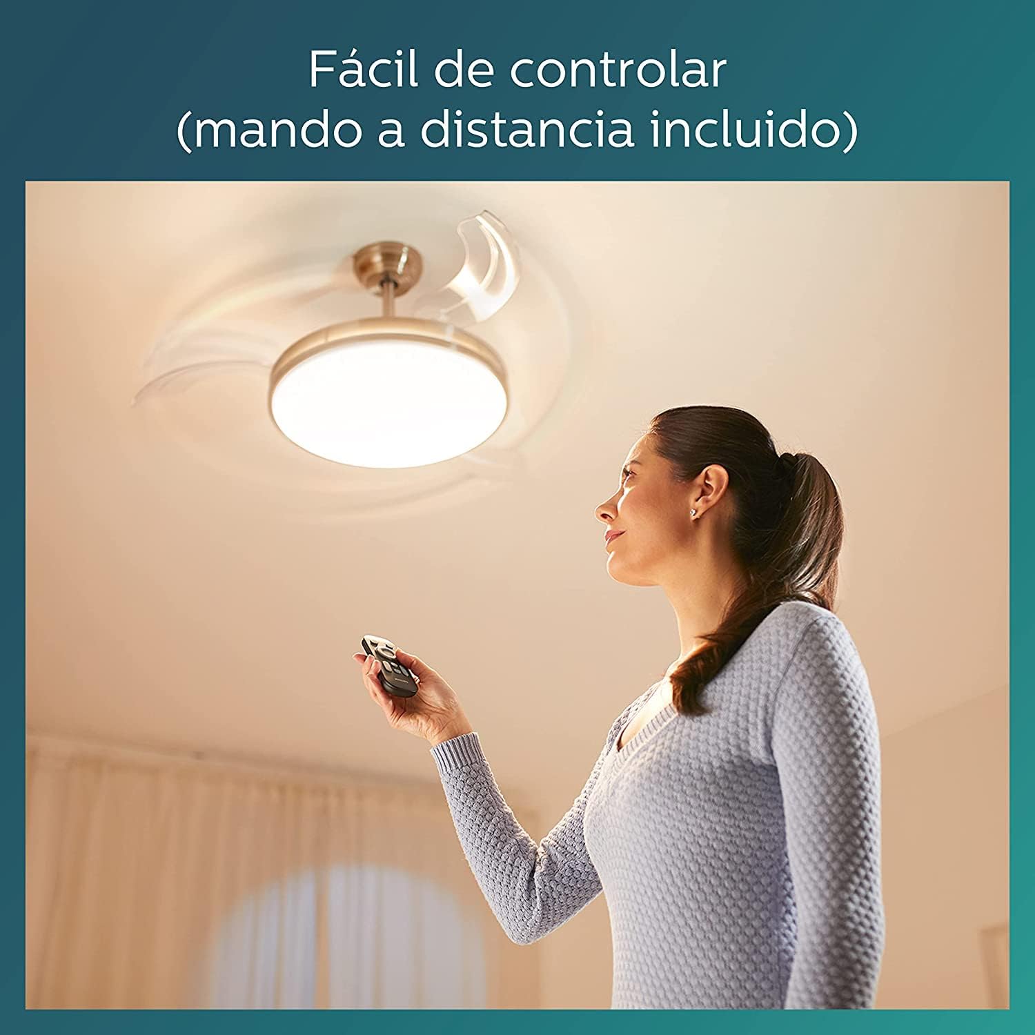 Ventilateur de plafond Philips Lighting Atlas avec éclairage LED et télécommande 106 cm Nickel