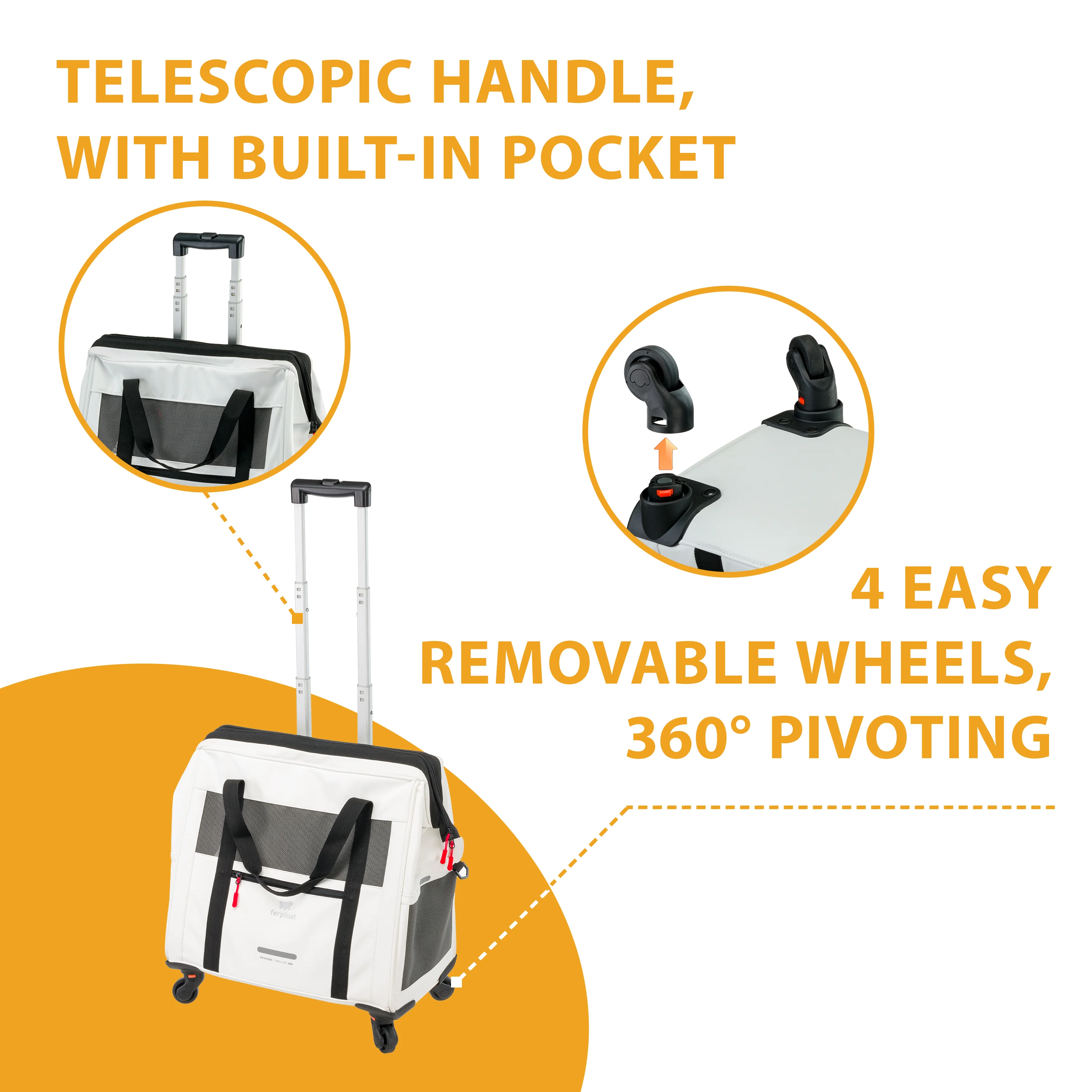 2025 Voyager Trolley von Ferplast – Stilvoller und leichter Trolley aus Kunstleder für Katzen und kleine Hunde bis 15 kg. Mit Rädern, Netzfenstern und Sicherheitsgurt – ideal für komfortables Reisen.