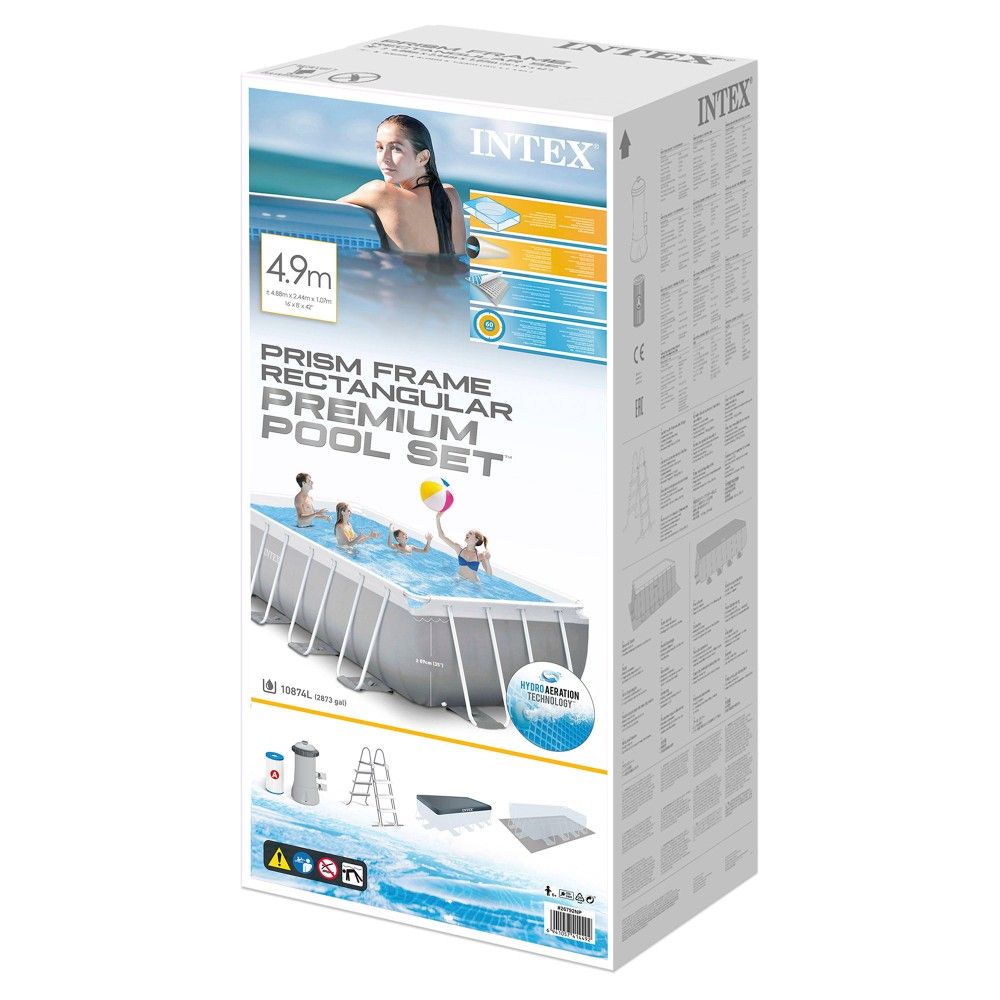 Piscine tubulaire rectangulaire amovible Intex 488 x 244 x 107 cm grise avec purificateur