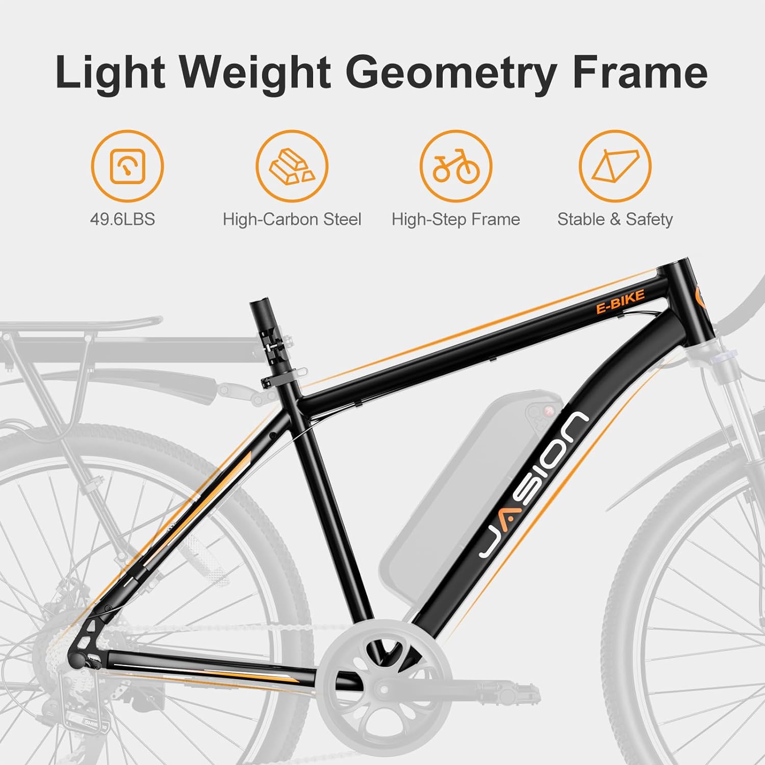 Vélo électrique Jasion EB5 pour adultes avec batterie amovible de 360 ​​Wh, 64 km, 32 km/h, VTT électrique de ville avec moteur de 350 W, 7 vitesses, pneus de 26 pouces et suspension avant.