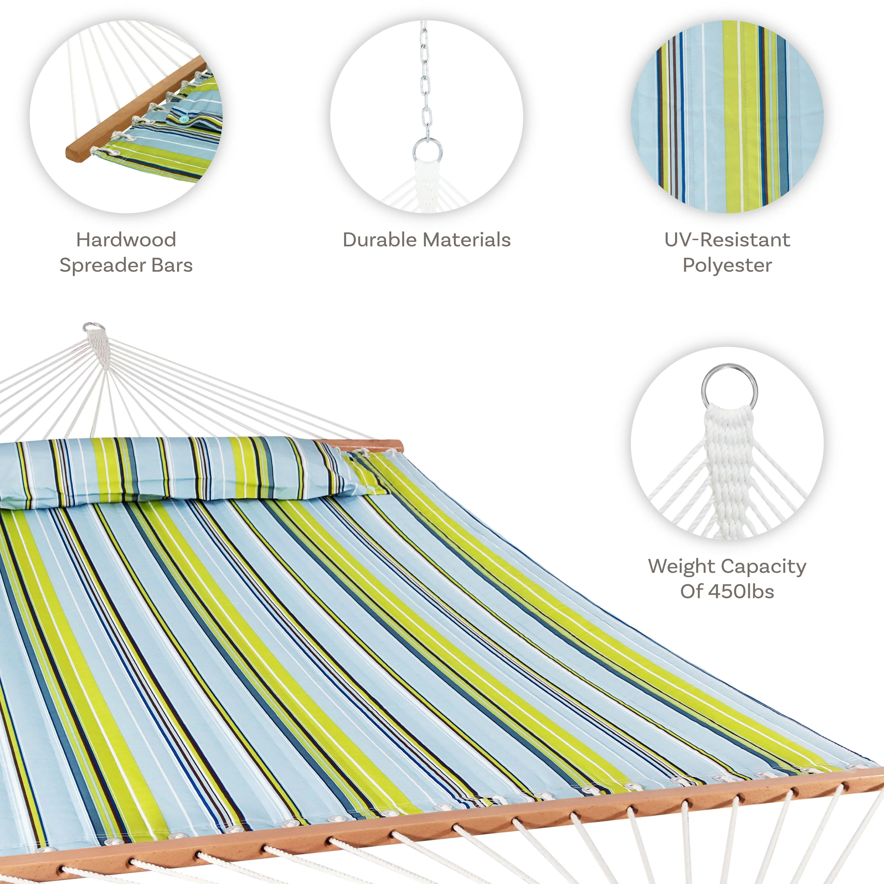 2025 Sunnydaze Dobbeltpolstret Stofhængekøje med Pude til 2 Personer