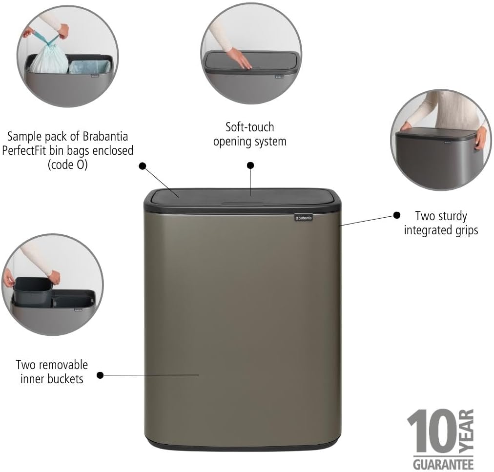 Brabantia Abfalleimer, Stahl matt, Anti-Fingerprint, 2 x 30 l