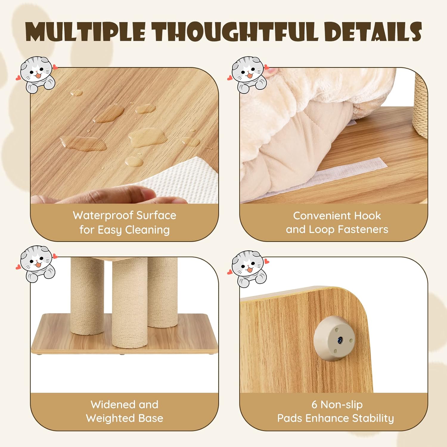 Grand arbre à chat, tour à plusieurs niveaux avec poteau en sisal, hamac, panier suspendu et tapis amovibles et lavables, parfait pour les grands chats