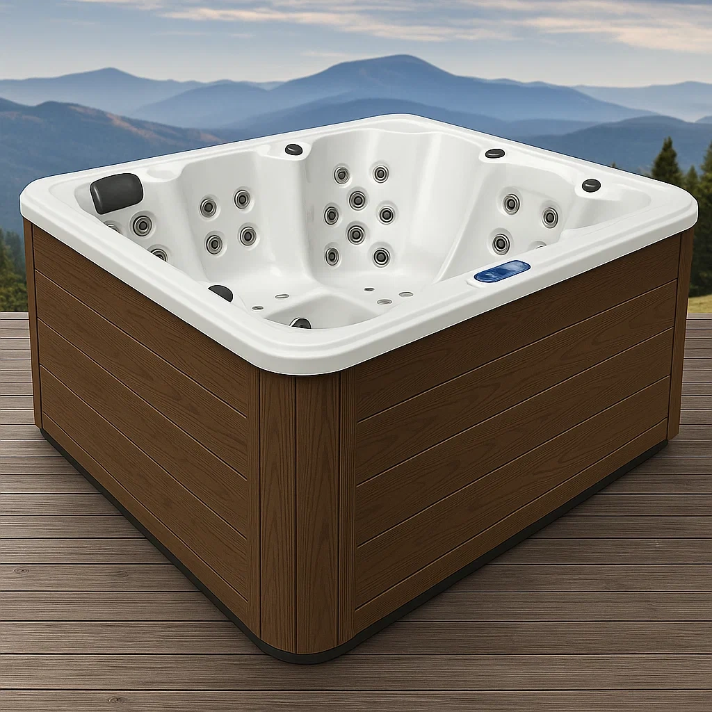 Spas rigides 200x200x80 cm, 3 personnes, carré, couleur bois/blanc hZqASjc442lG