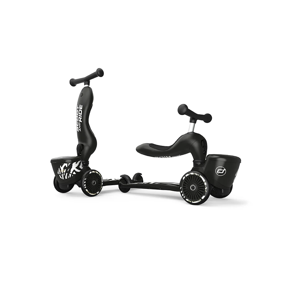 Trottinette 2-en-1 Scoot & Ride Highwaykick 1 Lifestyle avec siège (modèle 2025). Pour les enfants de 1 à 5 ans. Modèle avec compartiment de rangement.
