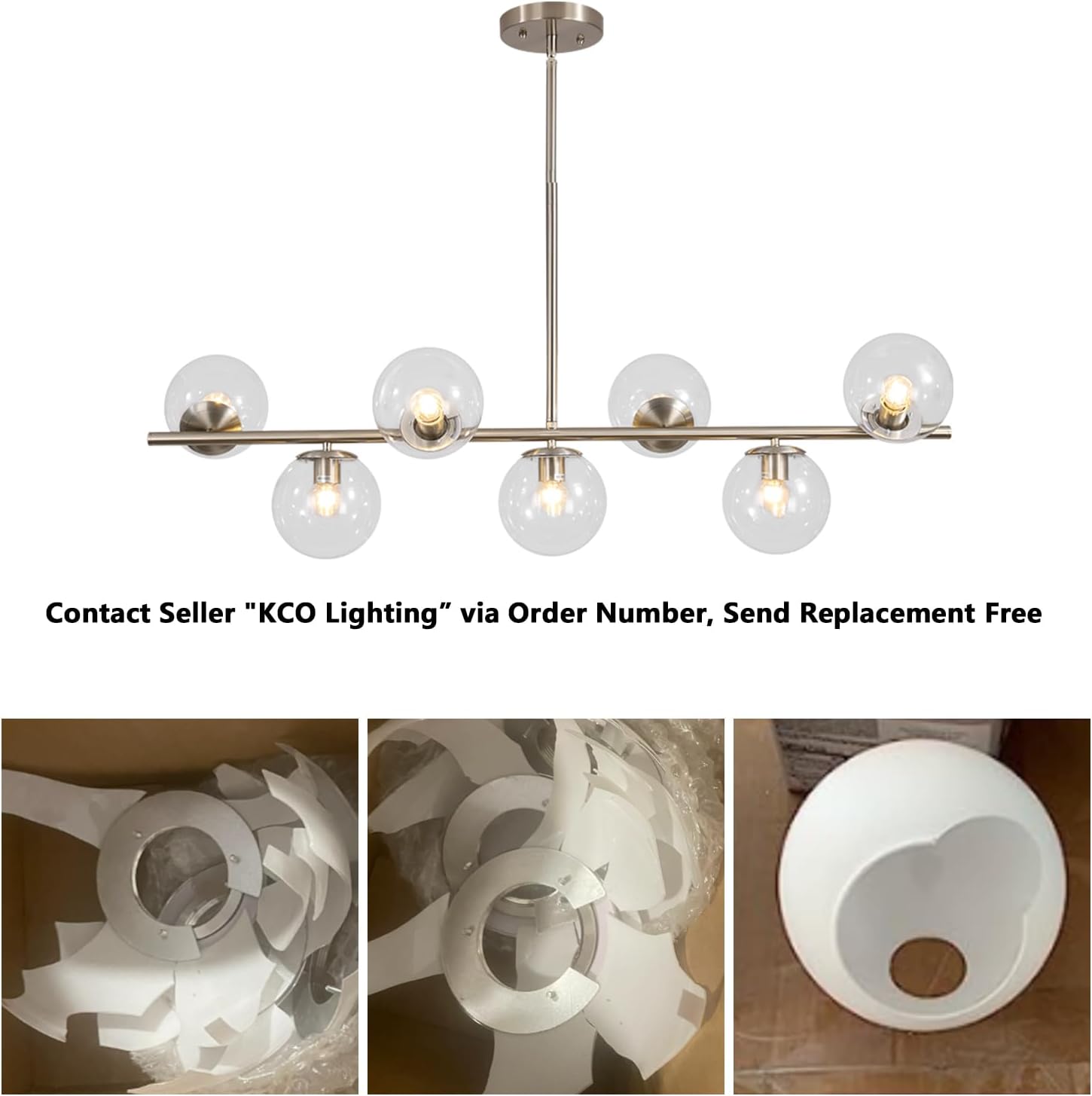 Moderne Esszimmerleuchte von KCO Lighting aus goldfarbenem Metall, Kücheninsel-Pendelleuchte aus weißem Glas, 7-flammig, E27, 80 cm höhenverstellbar