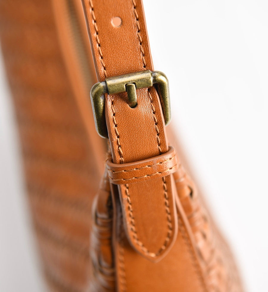 Carmel - Hand Woven Leather Crescent Bag | Brown