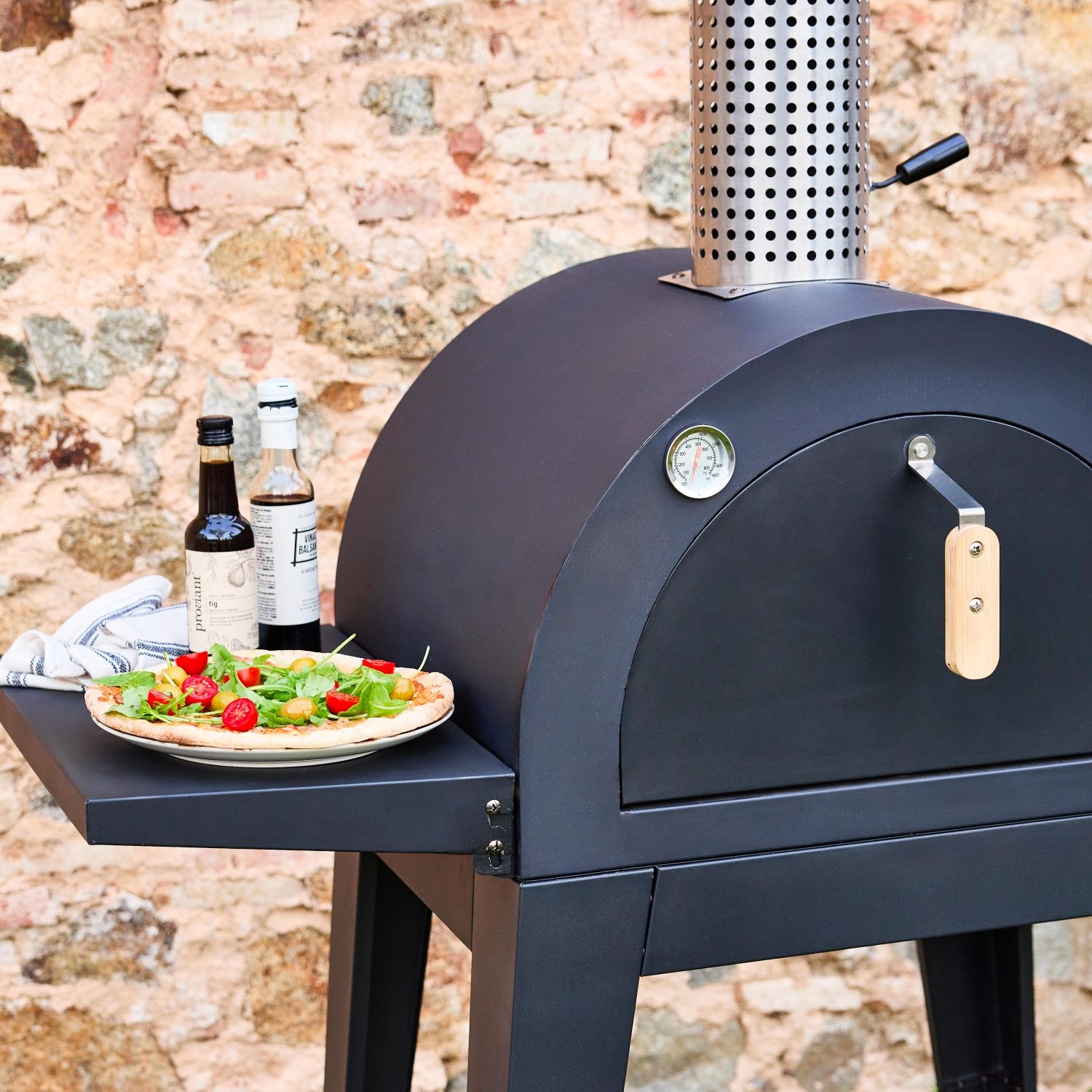 Four à pizza d'extérieur avec table, noir