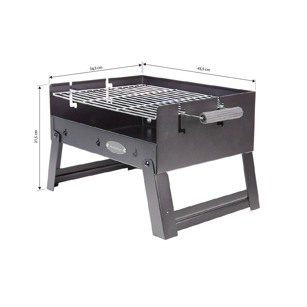 Cofan Tragbarer Holzkohlegrill | Grillrost aus verchromtem Stahl | Klappbar | Mit seitlichen Griffen | Ideal für Camping, Garten und Terrasse | Maße: 45,5 x 34,5 x 31,5 cm