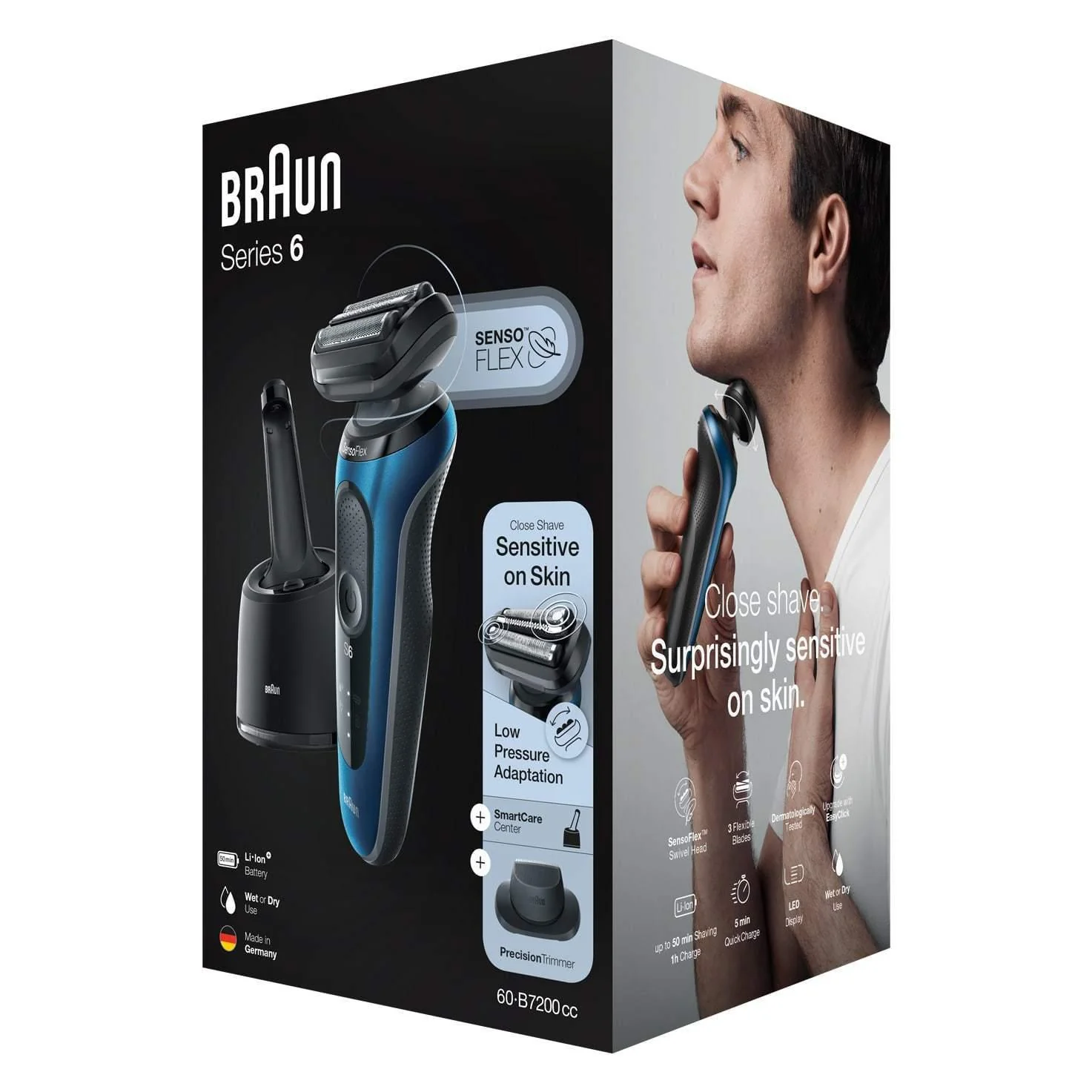2025 Braun Series 6 60-B7200cc barbermaskine til mænd – våd- og tørbarbering med SmartCare Center – blå