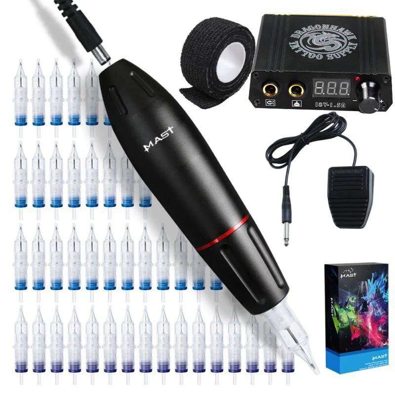 Dragonhawk Mast Rotary Tattoo-Maschine mit Netzteil und 50 Nadeln
