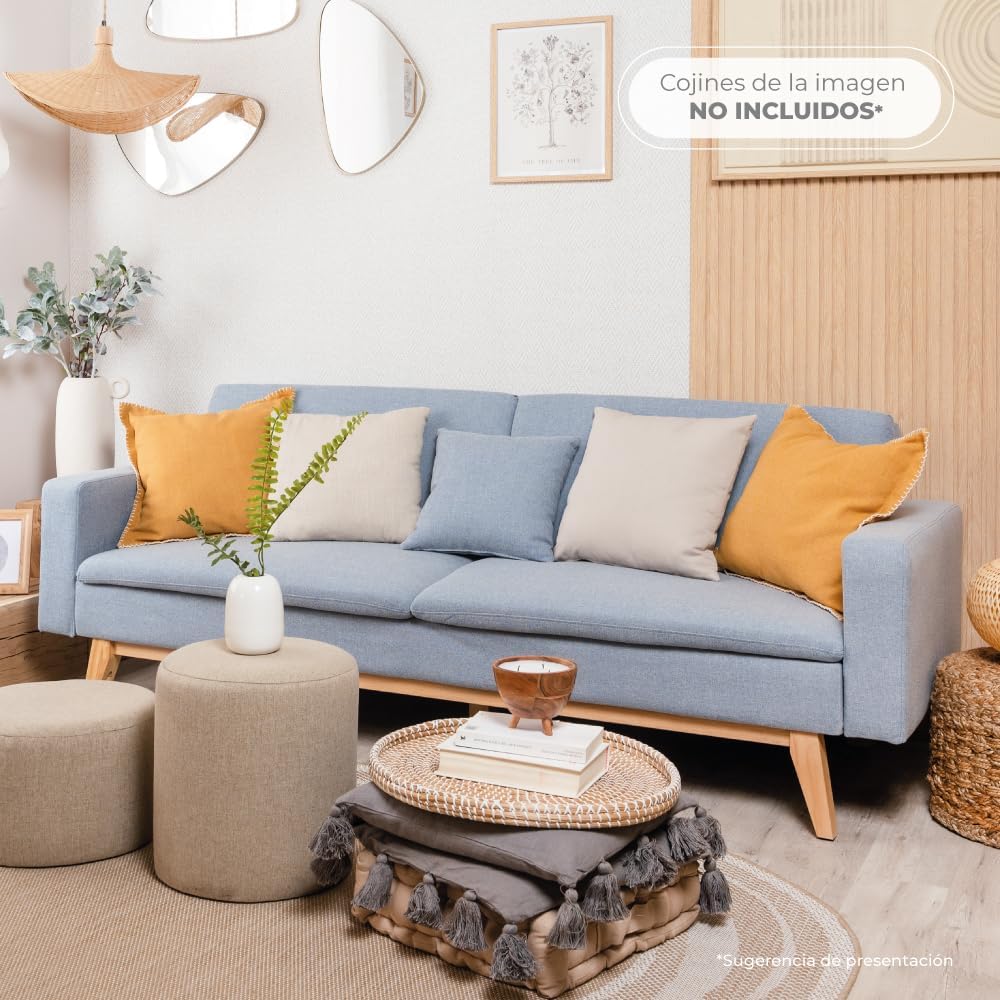 Don Descanso Reine 3-Sitzer-Schlafsofa, Stoffbezug, Click-Clack-Öffnungssystem, Sofa-Maße: 201 x 73 x 79 cm, Bett-Maße: 201 x 99 x 42 cm, inklusive 2 Kissen, Hellgrau