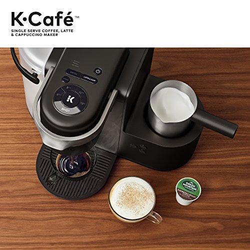 Keurig K-Cafe kaffemaskine til én kop, til kaffe, latte og cappuccino, inklusive skummer, tåler opvaskemaskine, shotkapacitet, kompatibel med alle K-Cup-kapsler, mørk trækul