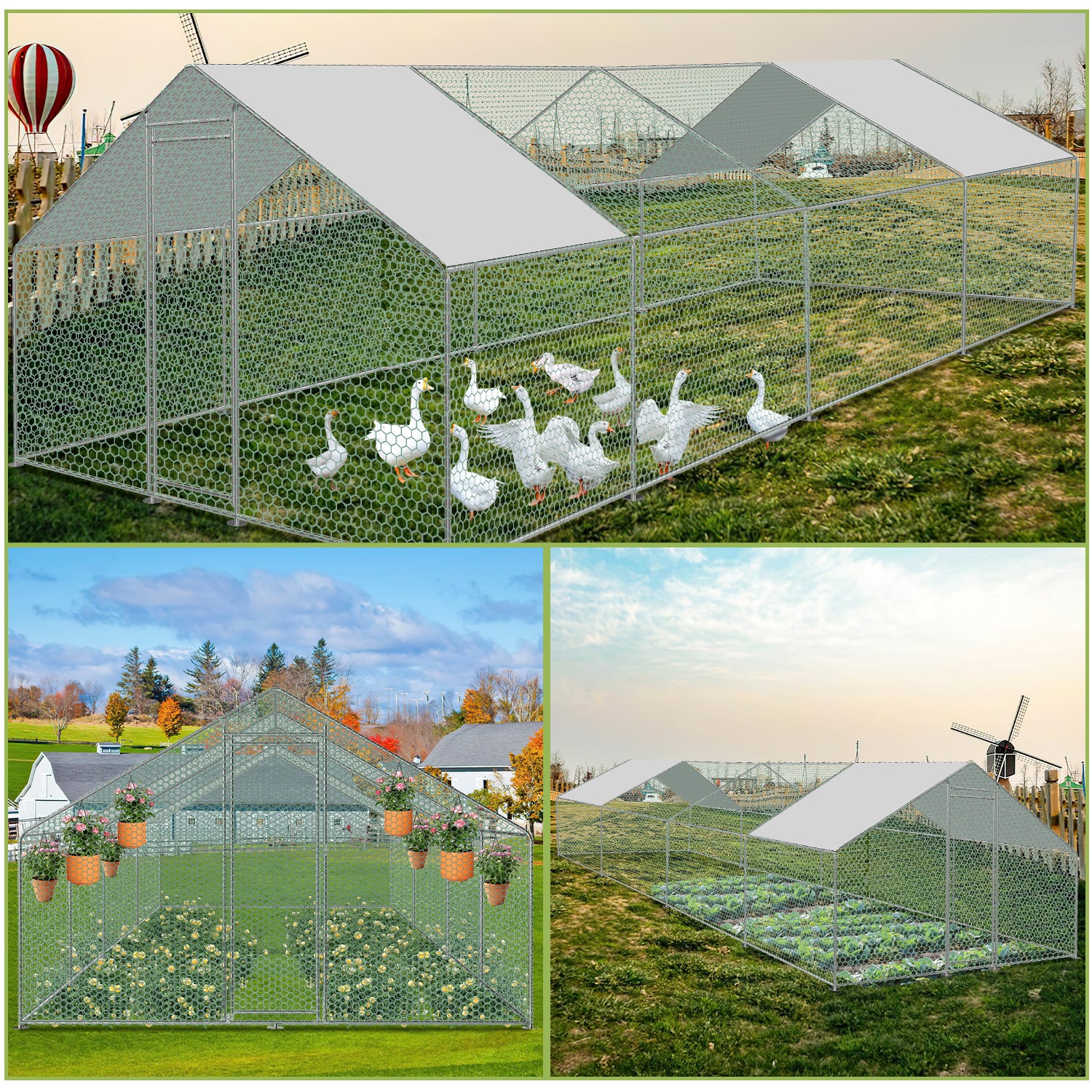 2025 Sonnewelt Hühnerstall mit PE-Markise – 3 x 8 x 2 m