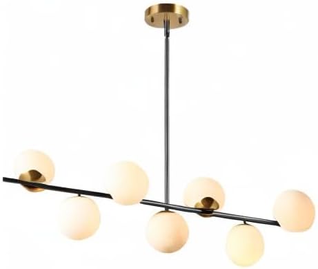 Moderne Esszimmerleuchte von KCO Lighting aus goldfarbenem Metall, Kücheninsel-Pendelleuchte aus weißem Glas, 7-flammig, E27, 80 cm höhenverstellbar