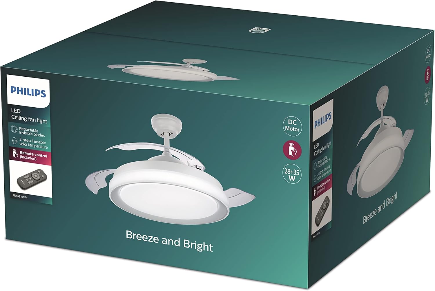Ventilateur de plafond Philips Lighting Atlas avec éclairage LED et télécommande 106 cm Nickel