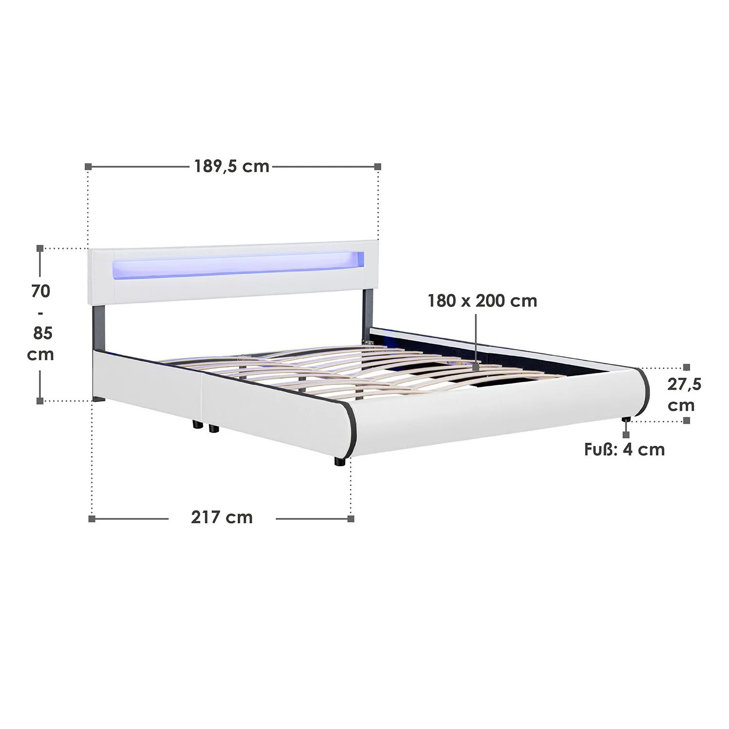 Lit capitonné Séville 2025, 140 x 200 cm, blanc