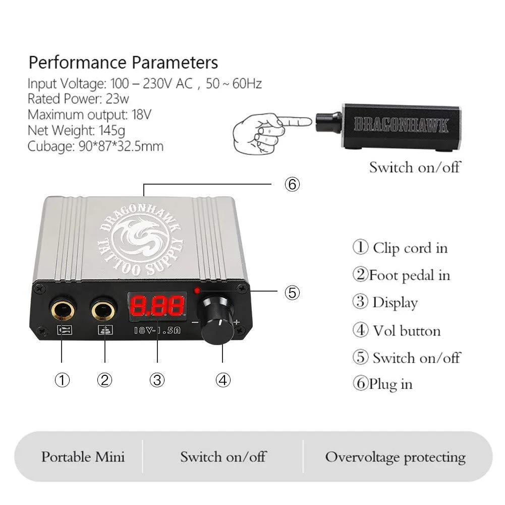 Dragonhawk Mast Tour Tattoo-Maschinen-Set mit Netzteil