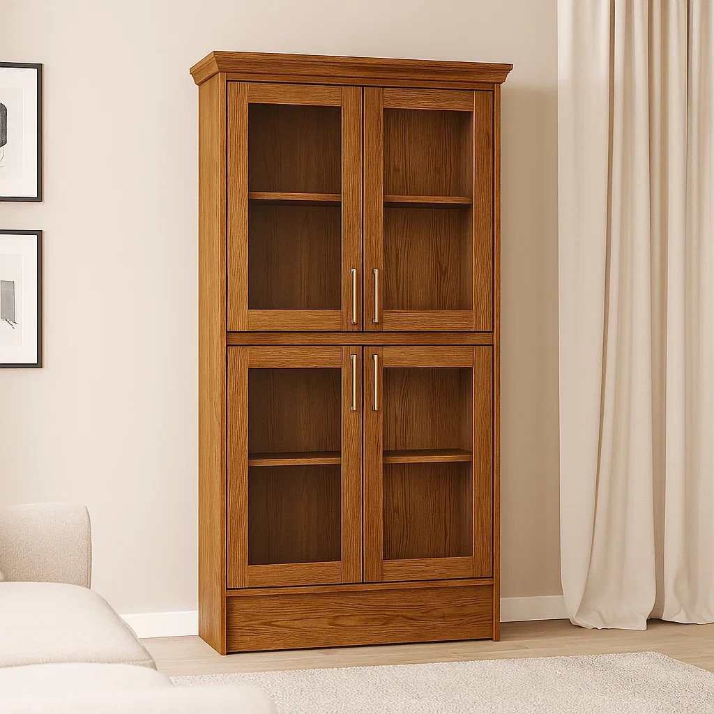 Vitrine à 4 portes vitrées, en aggloméré marron, autoportante, pour salon ou bureau, dimensions : 100 x 45 x 190 cm - Wert41Ef4blH