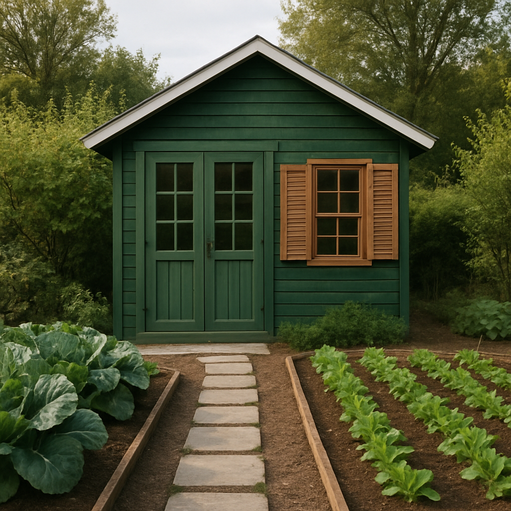 Abri de jardin en résine verte, jardinière d