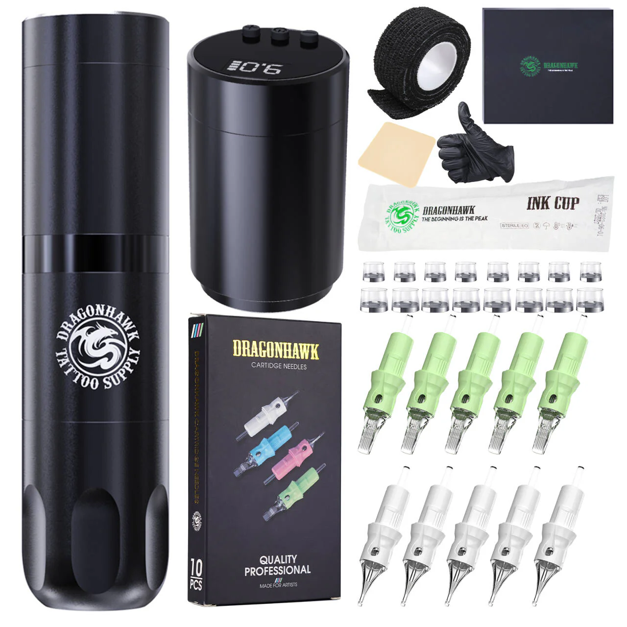 Dragonhawk X3 Akku-Tätowiermaschinen-Set mit 2 austauschbaren Batterien