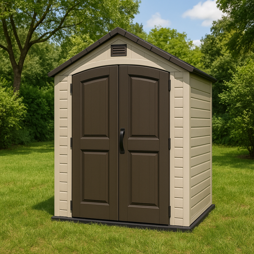 Abri de jardin en résine 190 x 150 x 210 cm beige/marron FBCLFhH386DS