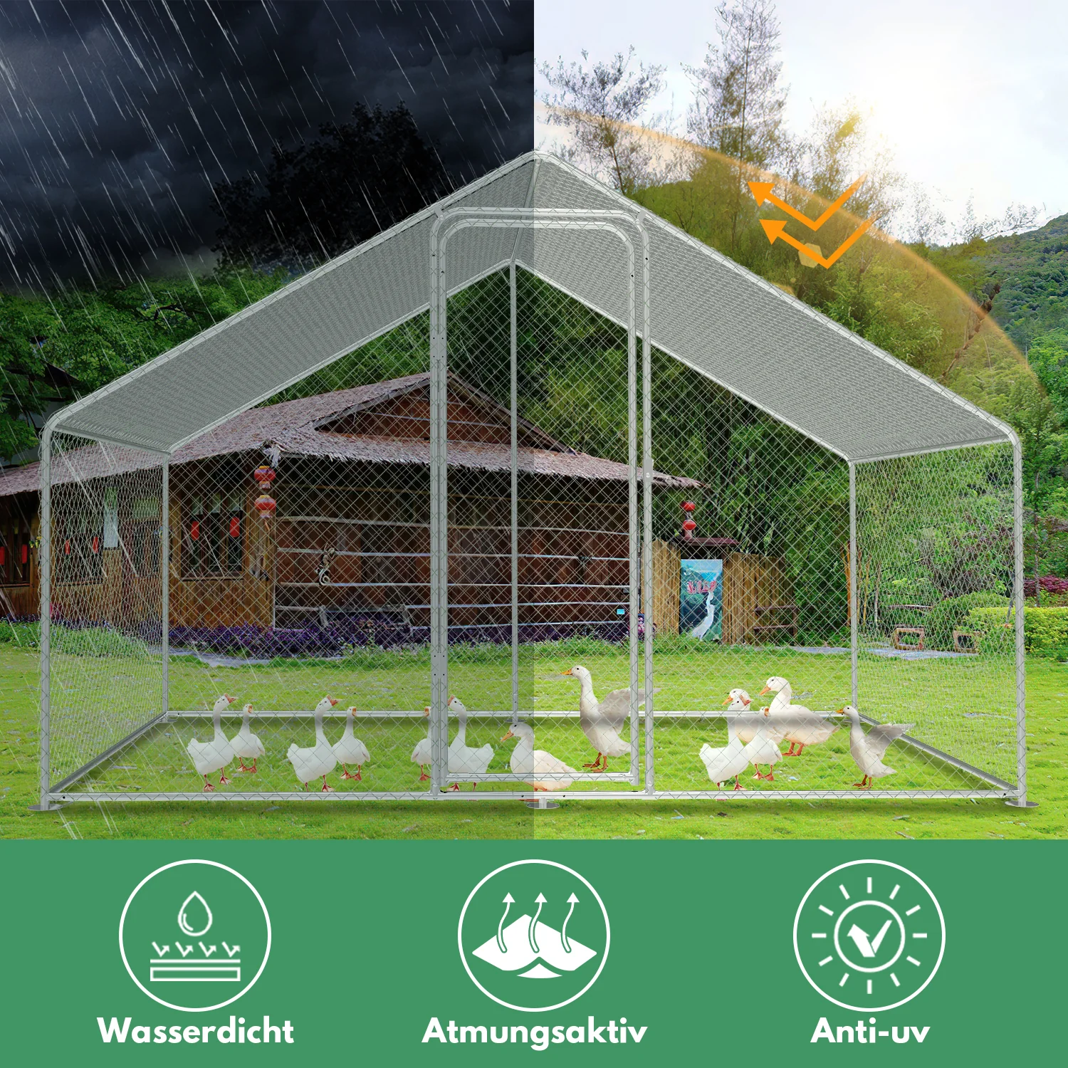 Poulailler d'extérieur Sonnewelt 2025 avec auvent – ​​3 x 2 x 2 m