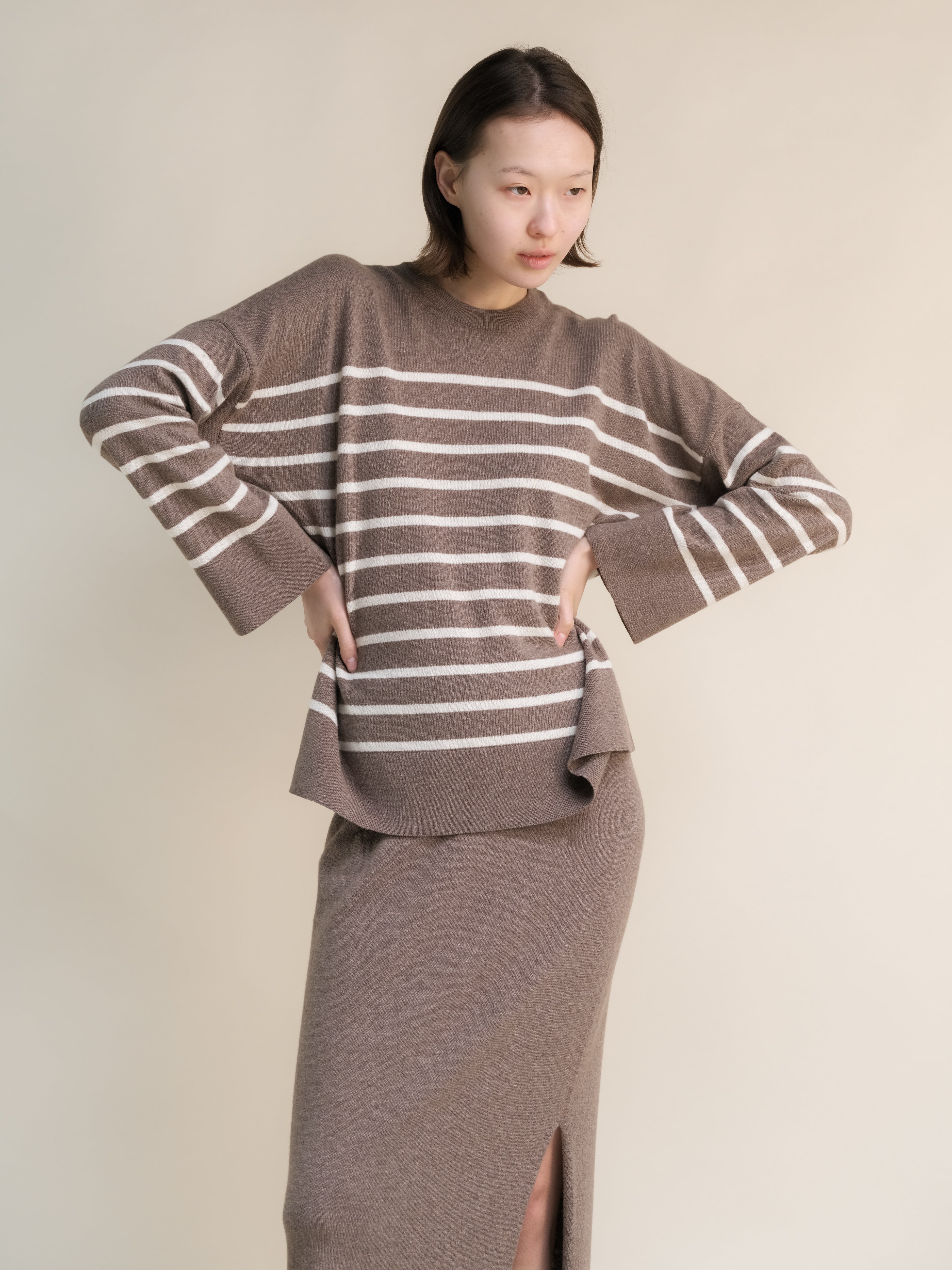 Cashmere Mix Striped Crewneck Sweater