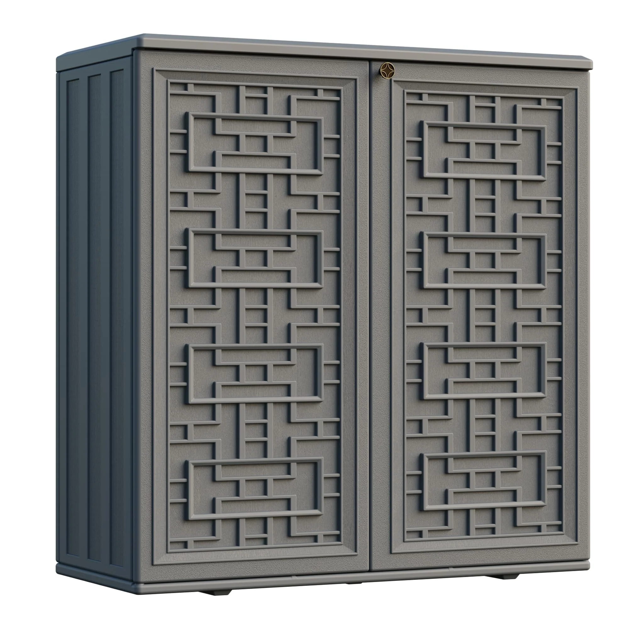 Vandtæt opbevaringsskab med hylde til indendørs/udendørs brug – Off-white plastikskab til terrasse/have/baggård. Mål: 87 x 38 x 92 cm