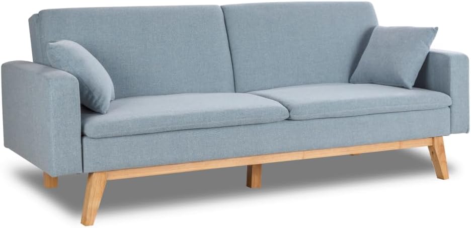 Don Descanso Reine 3-Sitzer-Schlafsofa, Stoffbezug, Click-Clack-Öffnungssystem, Sofa-Maße: 201 x 73 x 79 cm, Bett-Maße: 201 x 99 x 42 cm, inklusive 2 Kissen, Hellgrau