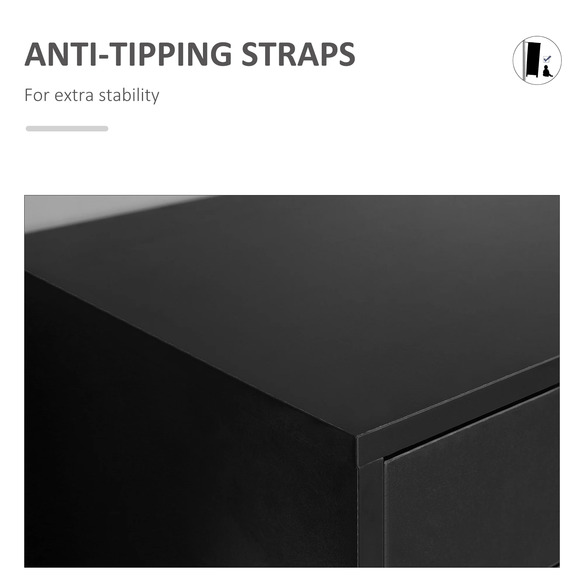 Vertikaler Aktenschrank mit 7 Schubladen. Mobiles Büromöbel mit Rollen. Schwarz.