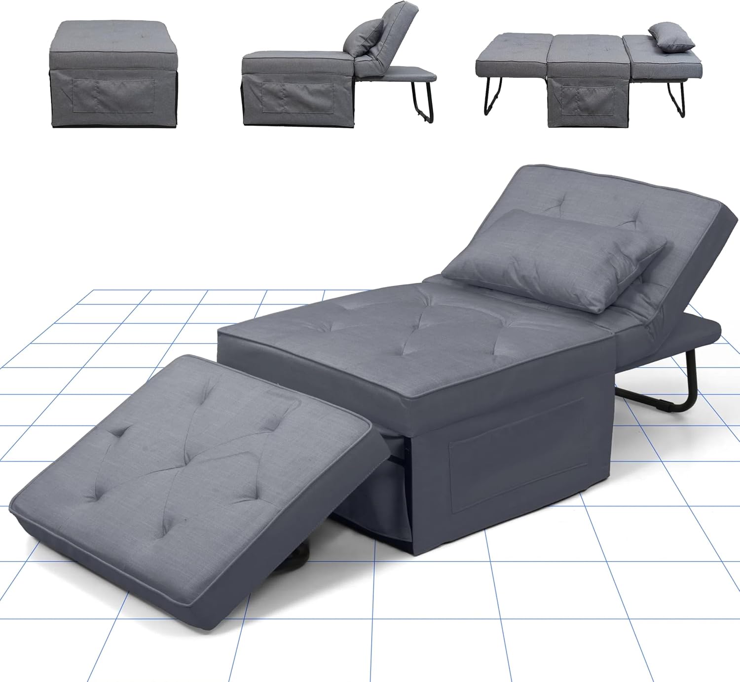 FLEXISPOT Schlafsofa, ausziehbarer Klappsessel mit Bettfunktion, Schlaffunktion, wandelbarer Schlafsessel, Belastbarkeit 300 kg, Grau