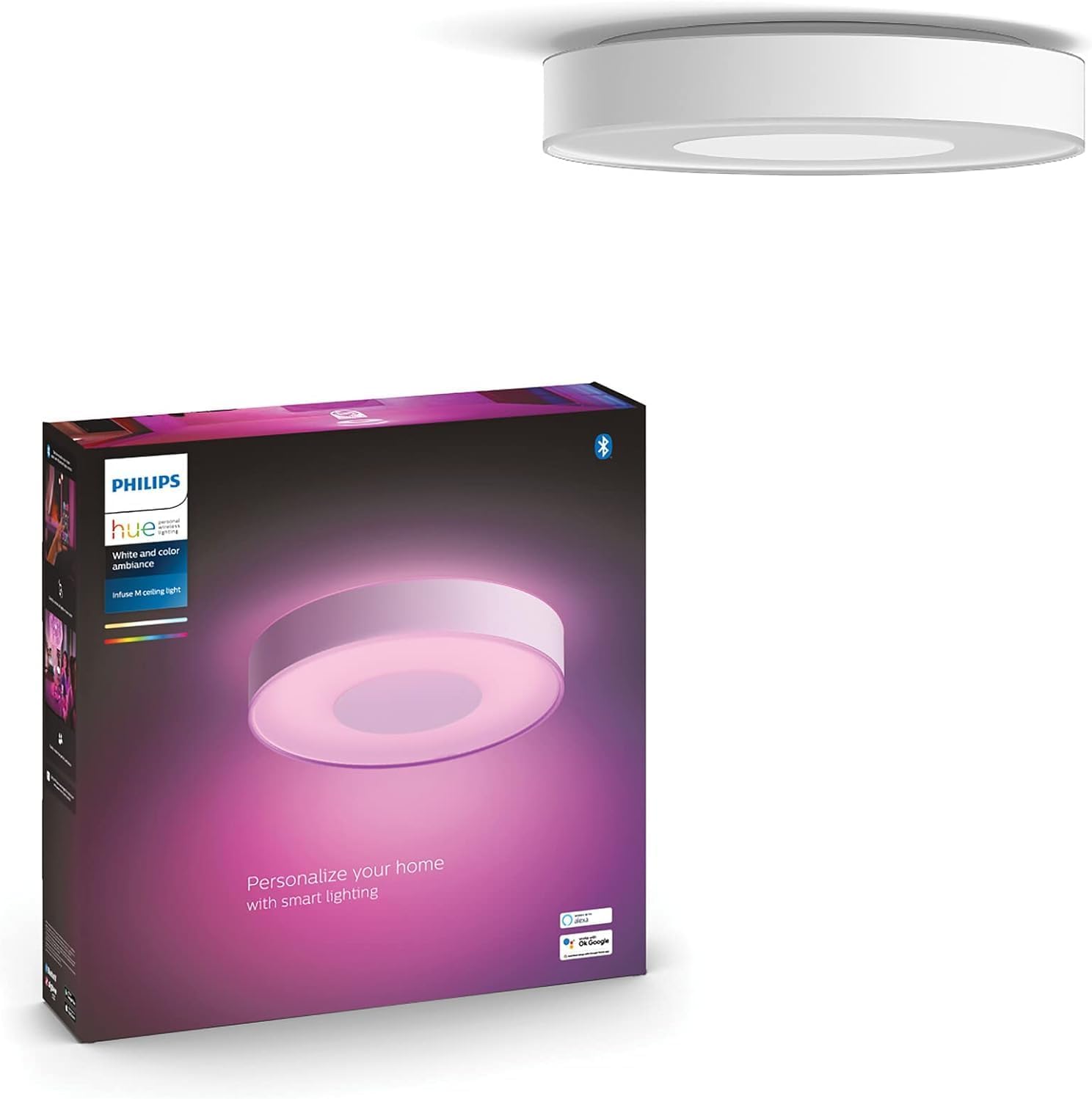 Philips Hue Infuse Smart LED-Deckenleuchte 33 W – 2100 Lumen, Weiß, kompatibel mit Alexa und Google Home, Durchmesser 38 cm