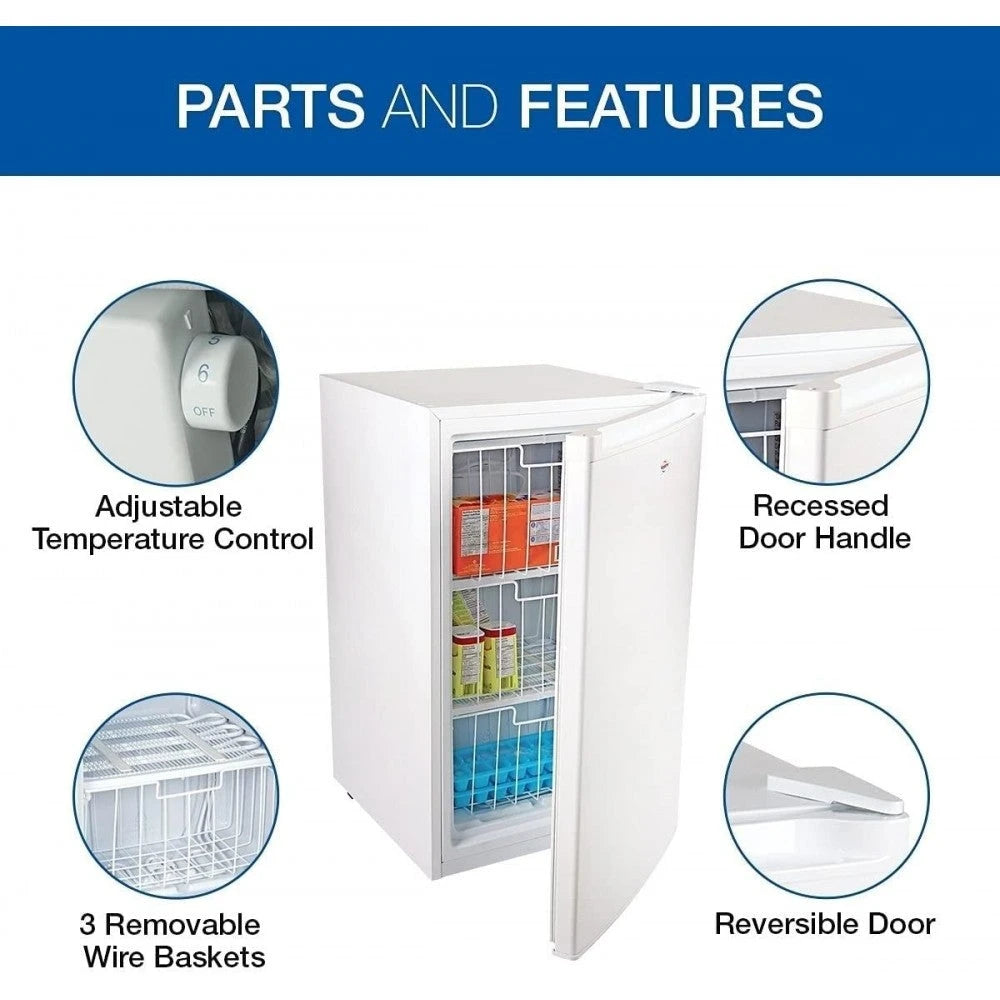 Congélateur vertical compact Koolatron avec technologie de refroidissement par compresseur, capacité de 3,0 pieds cubes – Idéal pour les appartements, les copropriétés, les bureaux, les camping-cars, les chalets et les petites cuisines – Blanc