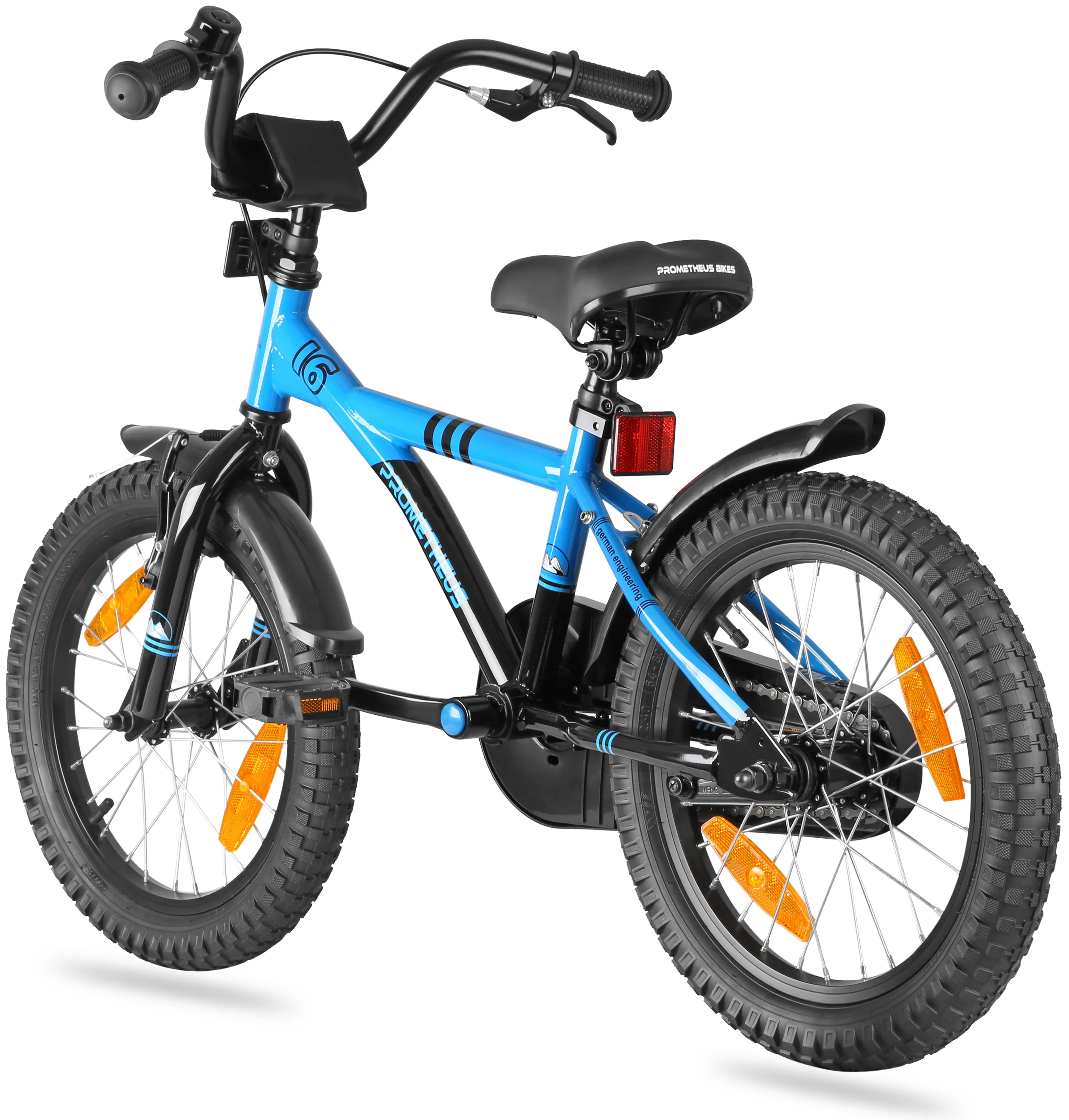 Vélo enfant 2025 de 16 pouces avec stabilisateurs amovibles. Pour les enfants de 4 à 5 ans. Bleu et noir.