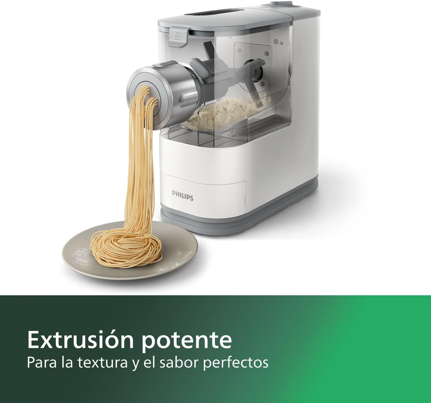 Machine à pâtes Philips - Entièrement automatique, pesée automatique, 4 moules, livre de recettes, blanc/gris clair coucher de soleil (HR2345/19)