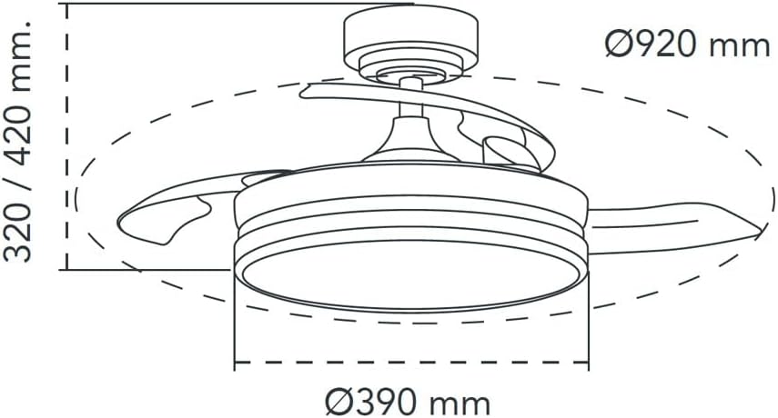 Wonderlamp – Mini ventilateur de plafond LED Pearl avec pales rétractables, moteur CC silencieux, 3 températures de couleur réglables, 46 W, blanc