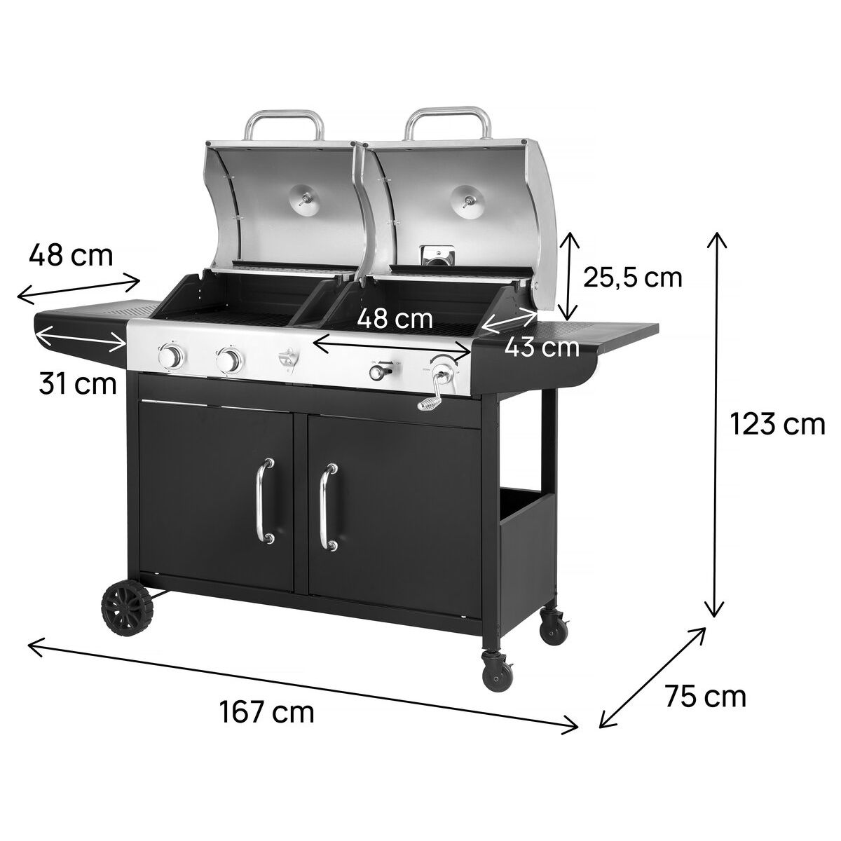 2-in-1 Western Gas- und Holzkohlegrill – Schwarz