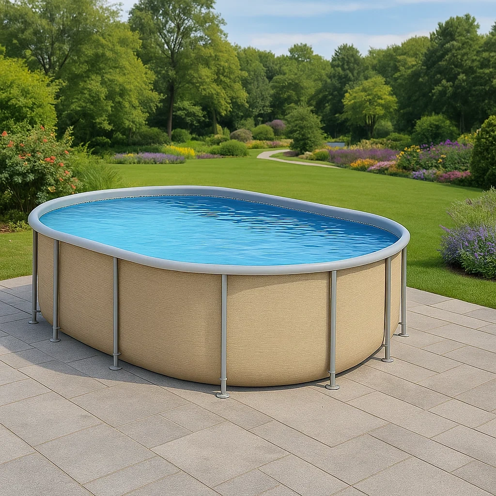 Piscine tubulaire ovale 418 x 243 x 98 cm, couleur beige/naturel, avec échelle xcosUBW123mQ