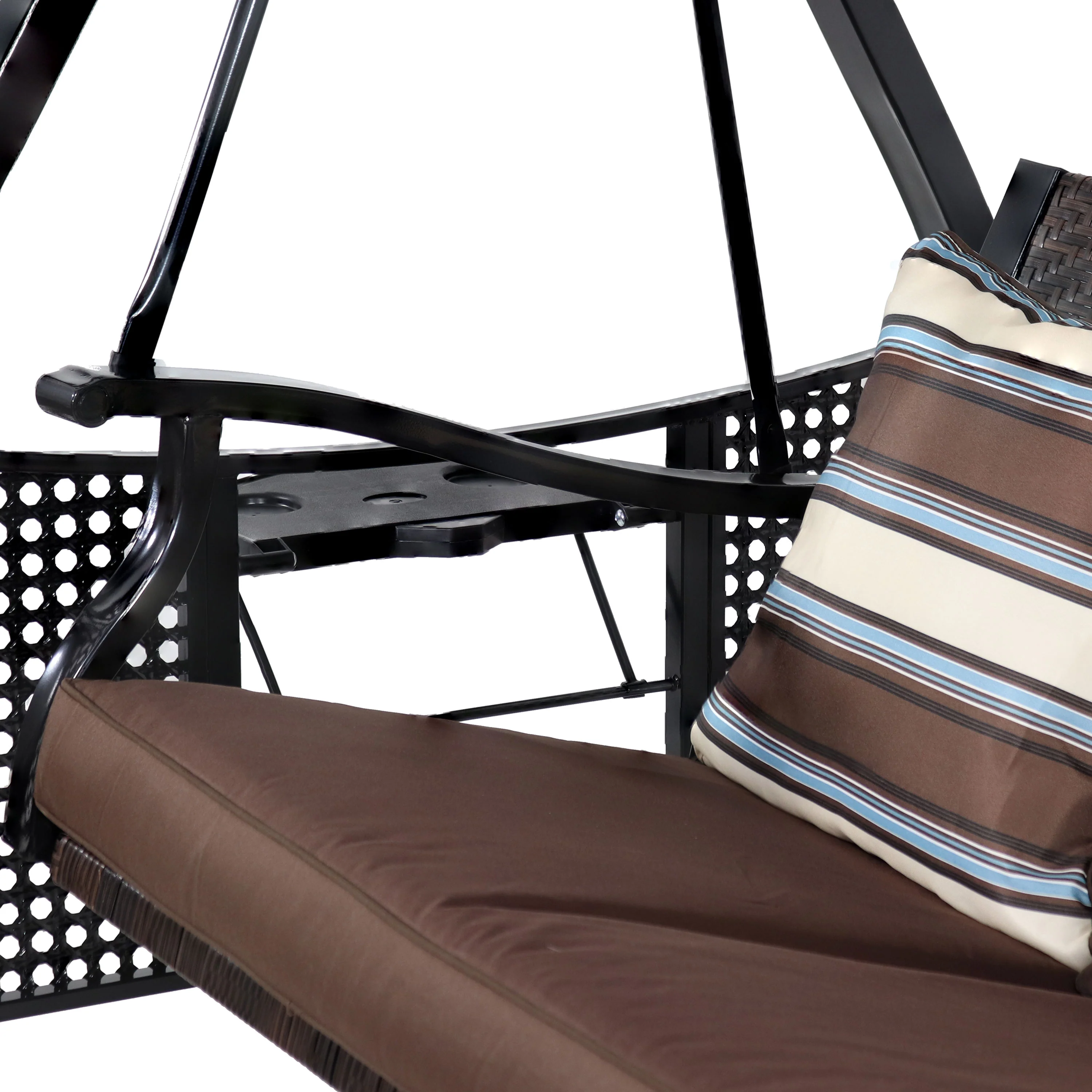 Balançoire de jardin Sunnydaze Deluxe 3 personnes avec auvent et tables d'appoint (modèle 2025)