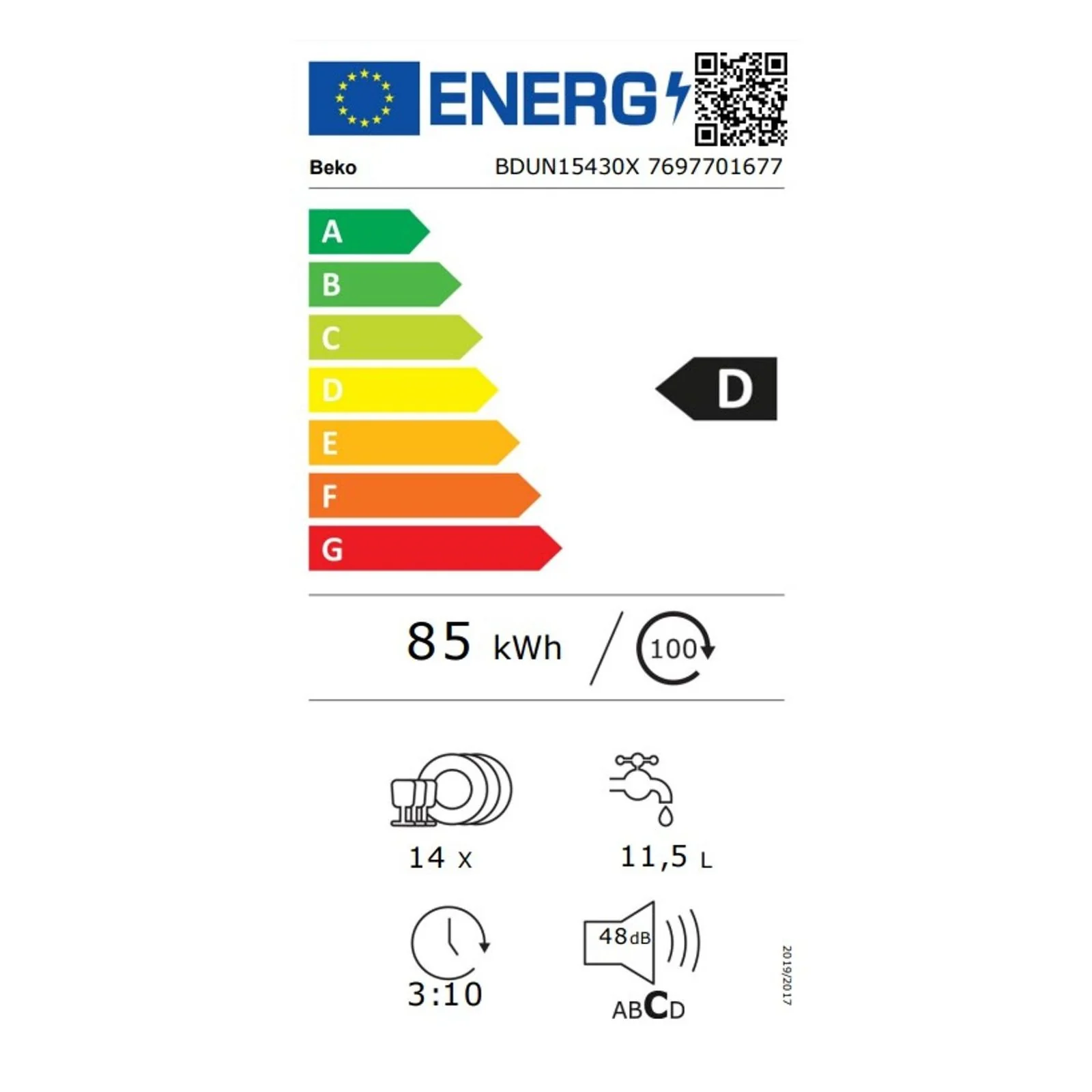 2025 Beko BDUN15430X Einbau-Geschirrspüler