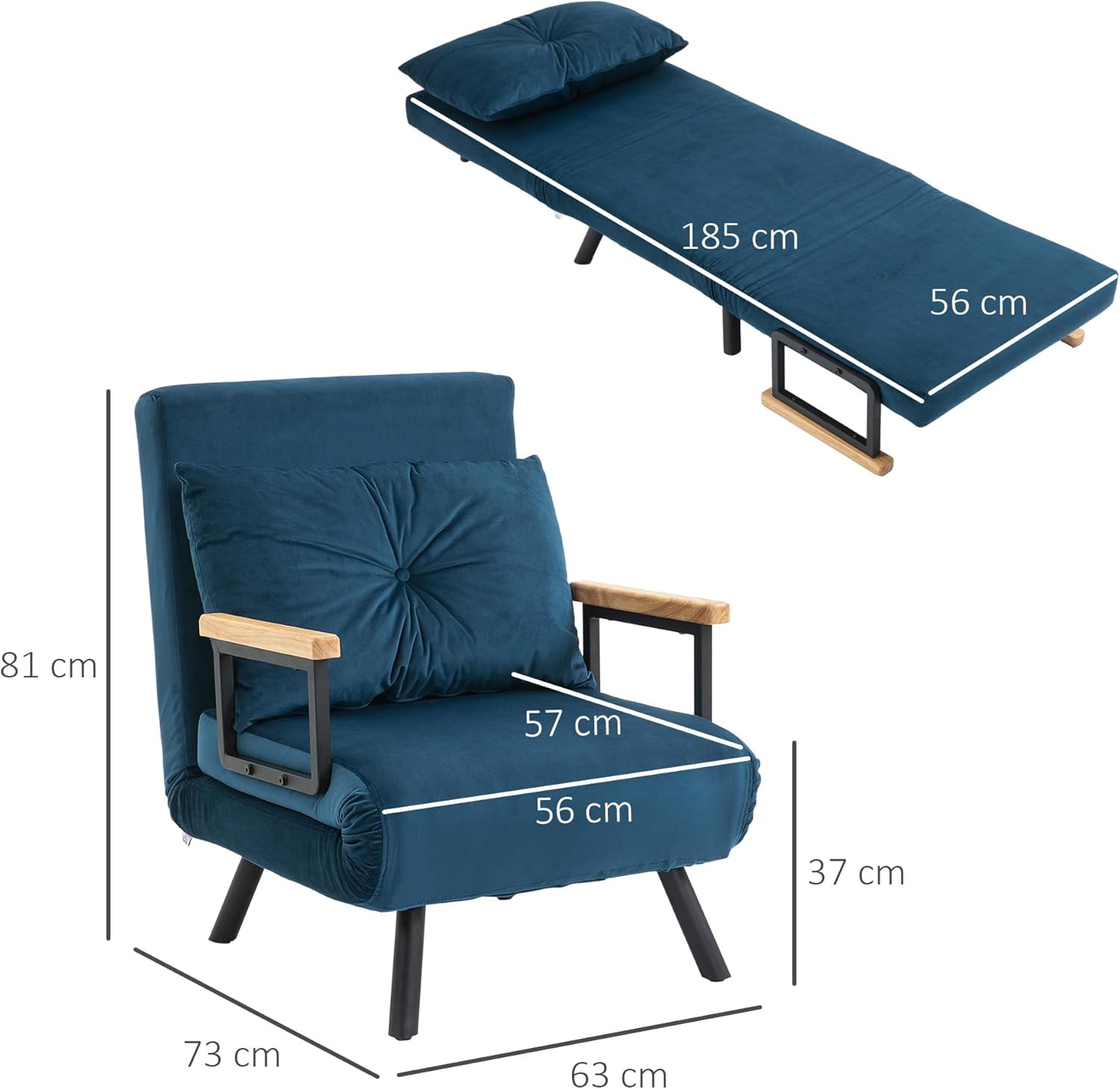 HOMCOM Schlafsofa, 2-Sitzer, Klappsofa, Samtbezug, 5-fach verstellbare Rückenlehne und gepolsterte Kissen, für Büro, Schlafzimmer, Wohnzimmer, 102 x 73 x 81 cm, Beige