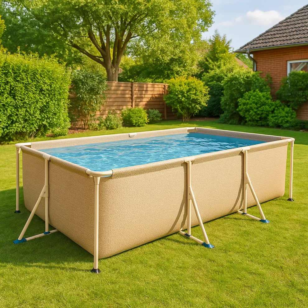Piscine tubulaire rectangulaire hors-sol, beige, métal et PVC, pour jardin et extérieur, 404 x 201 x 100 cm wqiUcFQ657zQ