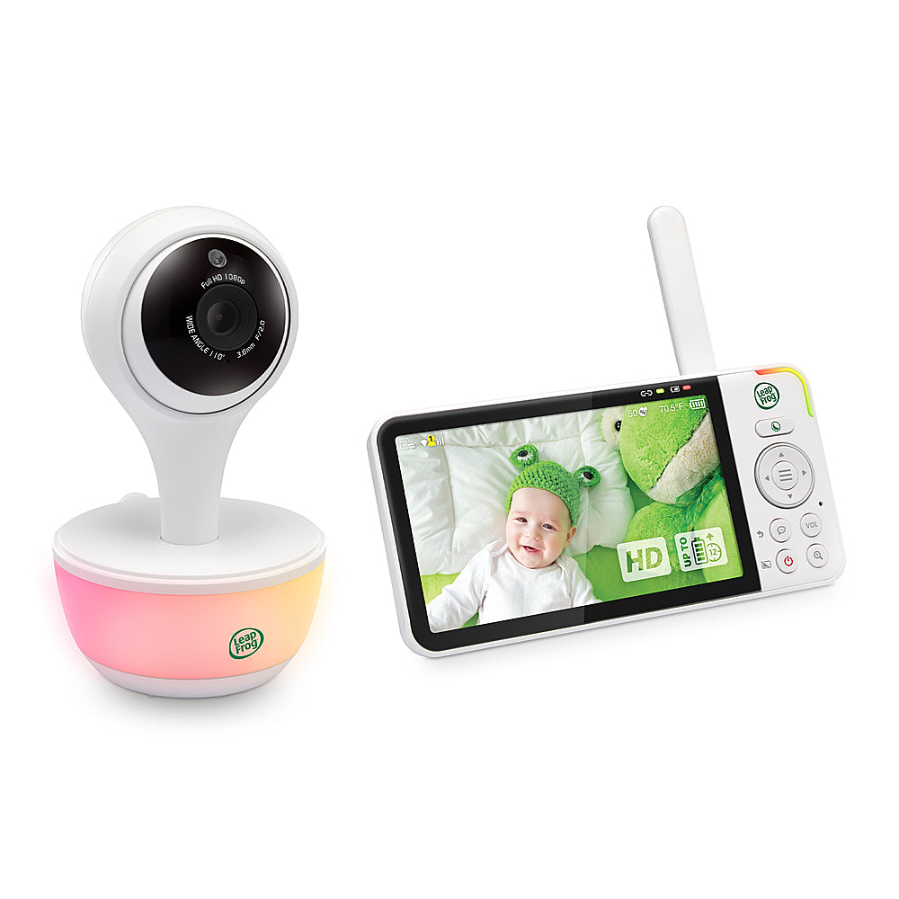 LeapFrog – Babyalarm med WiFi-fjernadgang, 1080p, 5” 720p HD-skærm, natlys, farvenatsyn – hvid