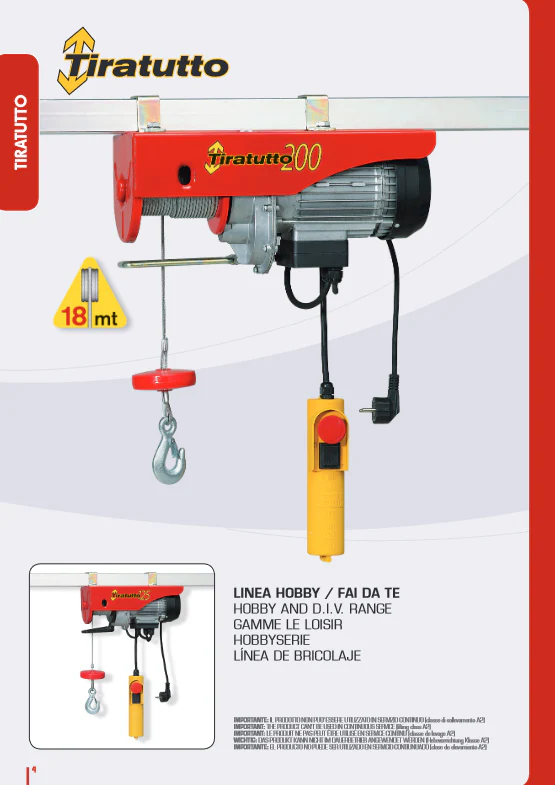 2025 L'EUROPEA « TiraTutto » KG 200/400 Elektrische Seilwinde mit 18 m Kabel