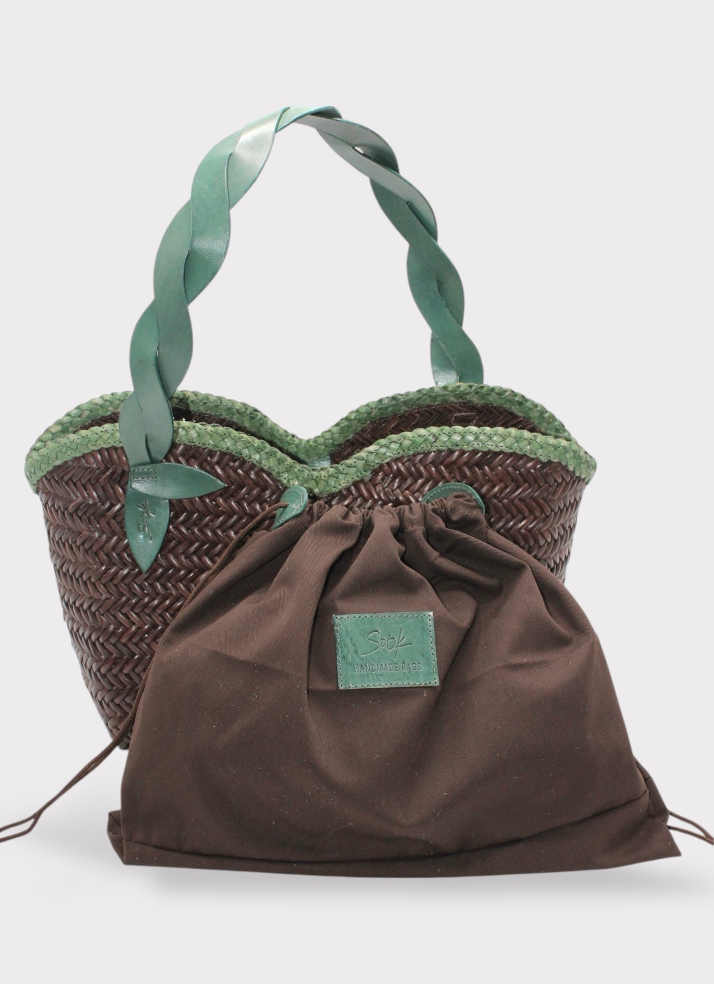 Léafa - Handwoven Leather Shoulder Bag | Green & Coffee